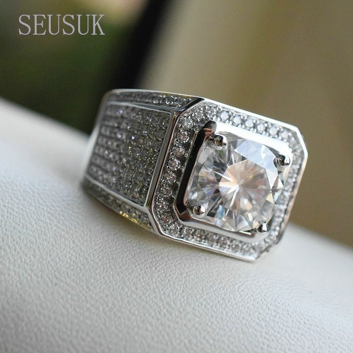 SEUSUK  Cincin Silver Pria Hias Berlian Safir Putih Kotak untuk Acara Pernikahan COD Ring