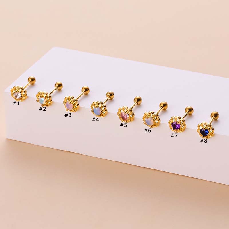 1pc Anting Stud Bentuk Bunga Matahari Hollow Bahan Stainless Steel Dengan Zircon
