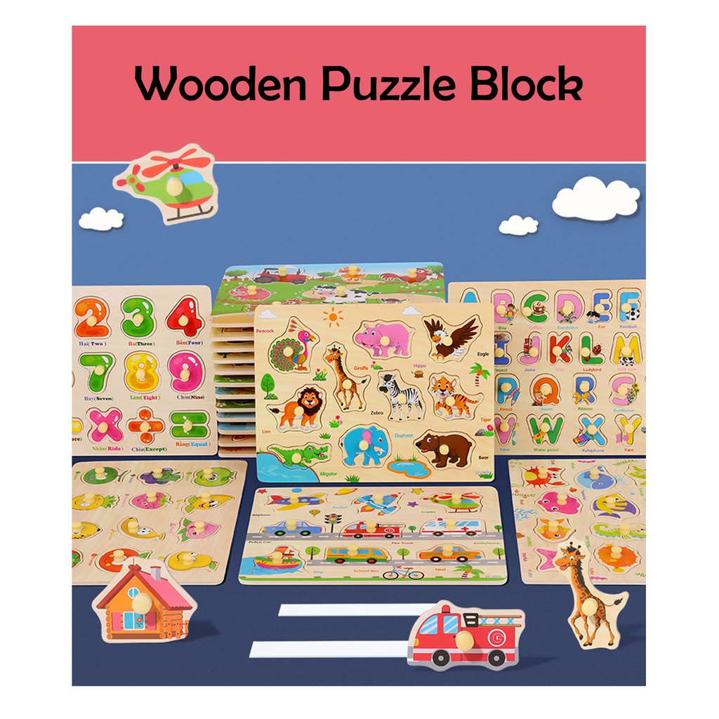 Aneka Puzzle Kayu English Mainan Wooden Toy Edukasi Anak ABC Huruf Buah