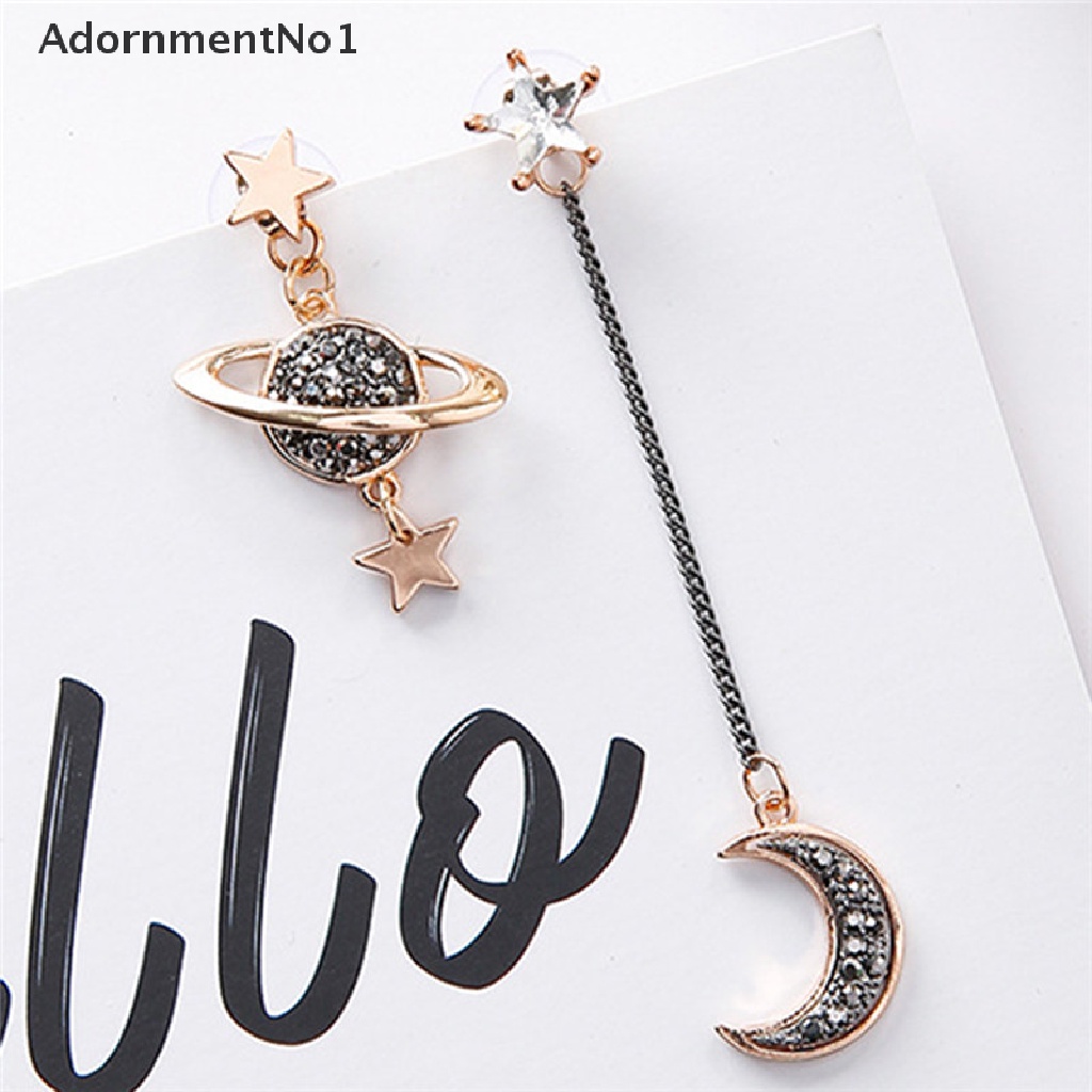 (AdornmentNo1) Anting Tusuk Gantung Asimetris Desain Bulan / Bintang / Planet Hias Kristal Untuk Wanita