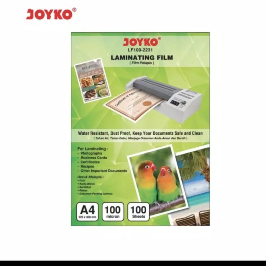 

Plastik Laminating A4 Joyko 100 Micron LF100-2231 HARGA 10 Pcs