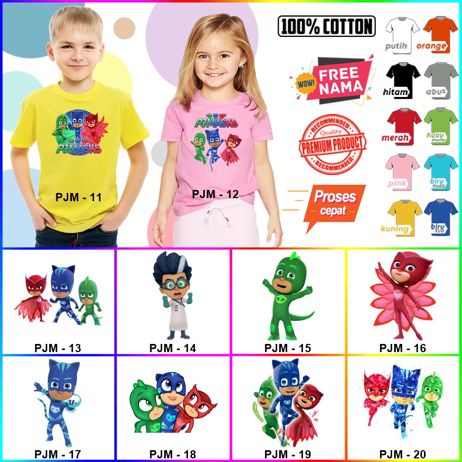 Baju Kaos ANAK DAN DEWASA PJ MASK COUPLE (FREE NAMA)