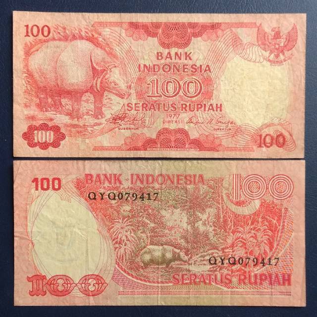 Uang Kuno Lama 100 Rupiah Badak Tahun 1977 #Bekas