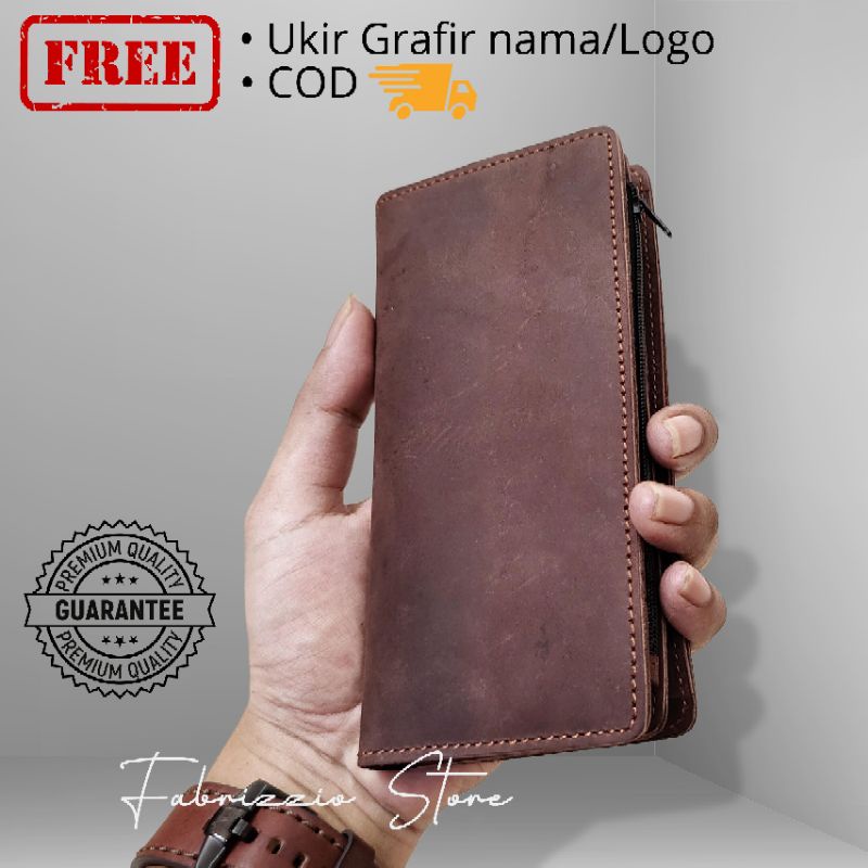 dompet panjang hp resleting koin kulit asli crazy horse