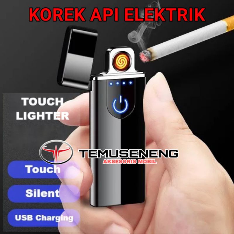 Korek Api Elektrik Usb Fingerprint Touch Screen Touchscreen Sentuh Electric Lighter Slim