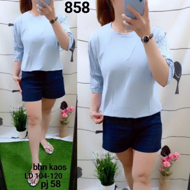 Rm blouse kaos HJ lqn salur 858 Bhn kaos BKK Kombi katun fit to xL