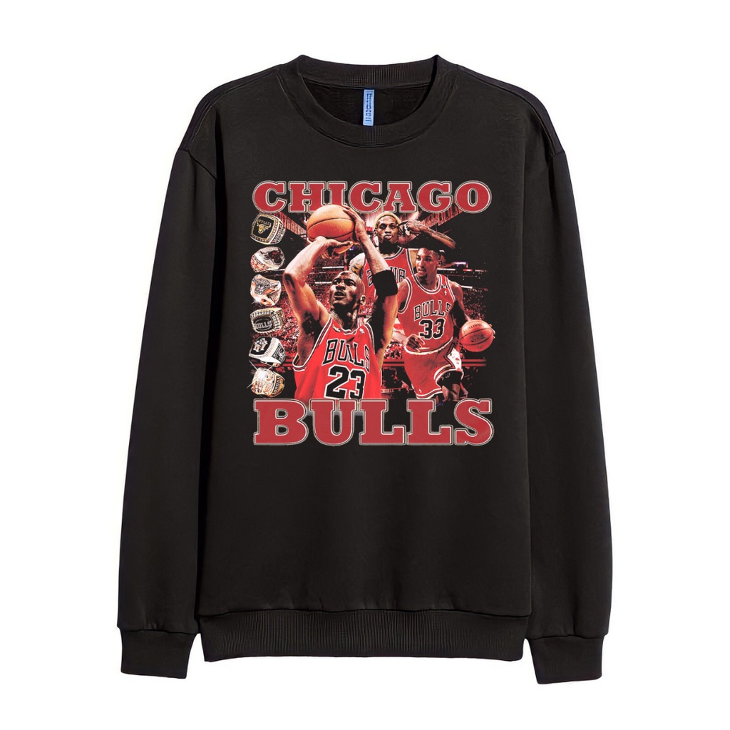 Psycho Crucify "Chicago Bulls" Crew Neck Sweater | Sweater Chicago Bulls | NBA | Michael Jordan | Jaket | Sweater Hitam | Vintage