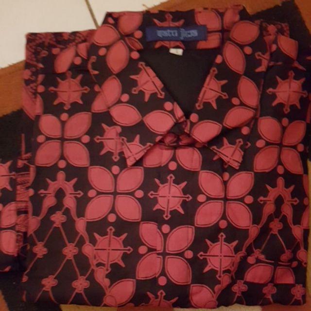 Baju Kemeja Batik Lengan Panjang Natal Nagawangsa Marun Hem Cowok Ukuran Jumbo Xxl