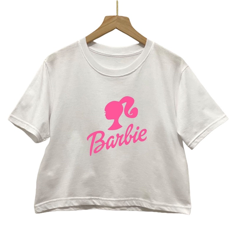 Crop top polos katun combed 30s motif kepala BARBIE