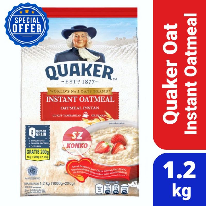 

Quaker Oatmeal Instant Merah 1.2 kg - Quaker Oat Instan Sereal 1200 gr