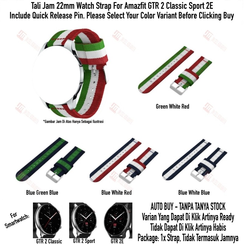 Tali Jam 22mm Watch Strap Amazfit GTR 2 Sport Classic 2E - Nylon 3 Baris