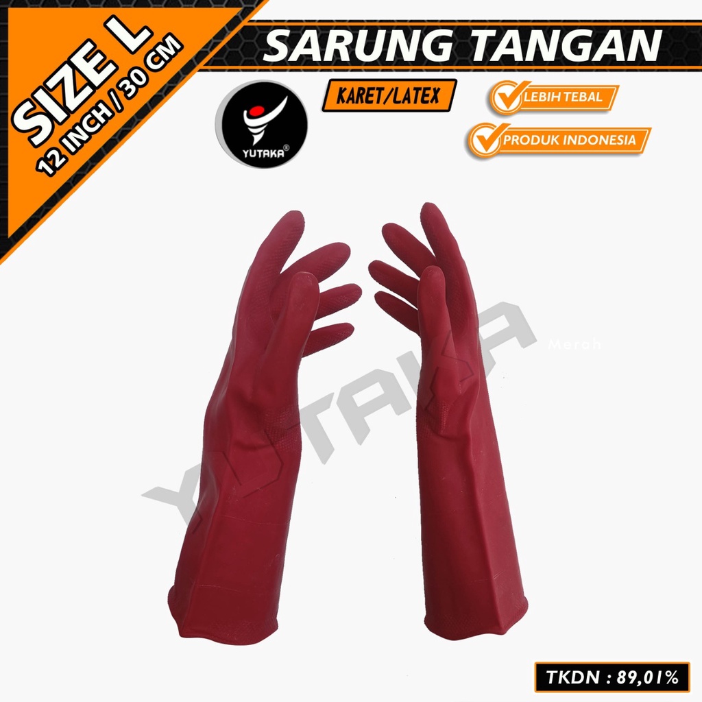 SARUNG TANGAN KARET 12 INCH warna merah/sarung tangan cuci piring murah