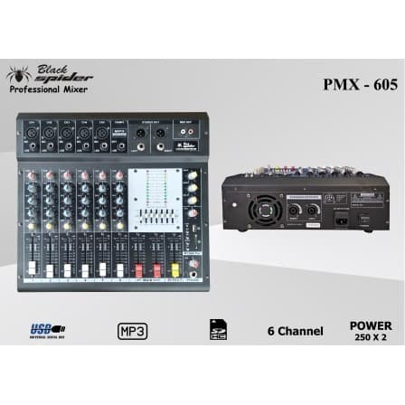 Power Mixer Black Spider PMX - 605 MP3 6 Channnel