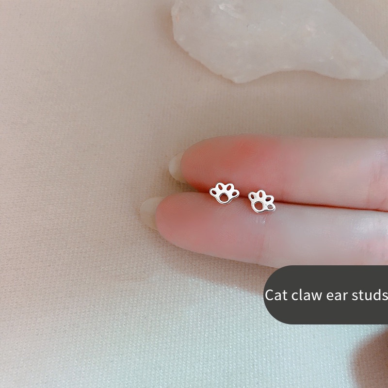 925 Anting Perak Asli Anting Korea Mini Kecil Kupu Zirkon Halus Mahkota Kecil-Cat-paw