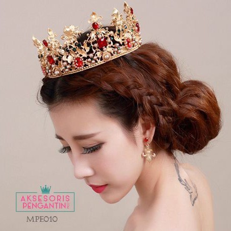 [PRODUK FAVORIT] AKSESORIS RAMBUT CROWN WEDDING MAHKOTA FULL ROUND EMAS MPE010