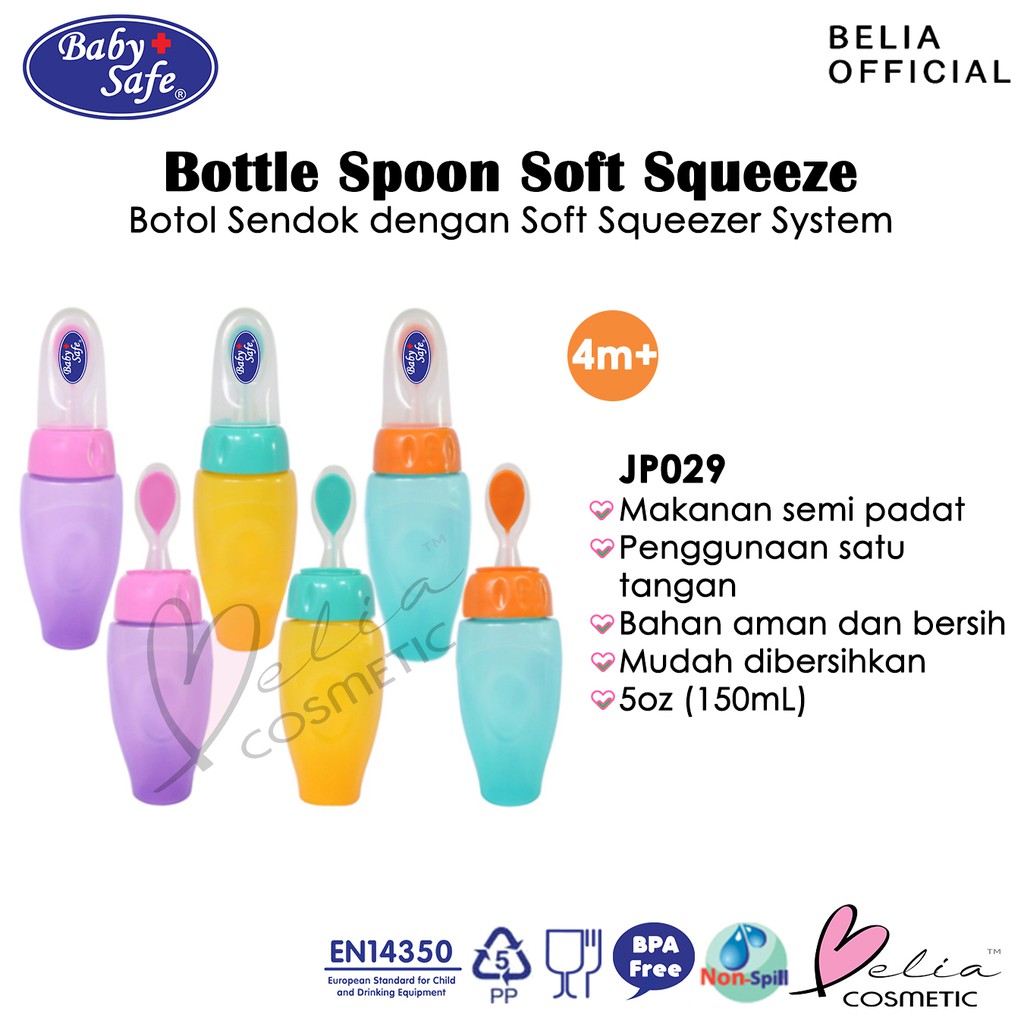 ❤ BELIA ❤ BABY SAFE Bottle Spoon JP029 Soft Squeeze 150mL | Fruit Feeder JP033 | Botol Sendok Bayi Soft Squeezer System