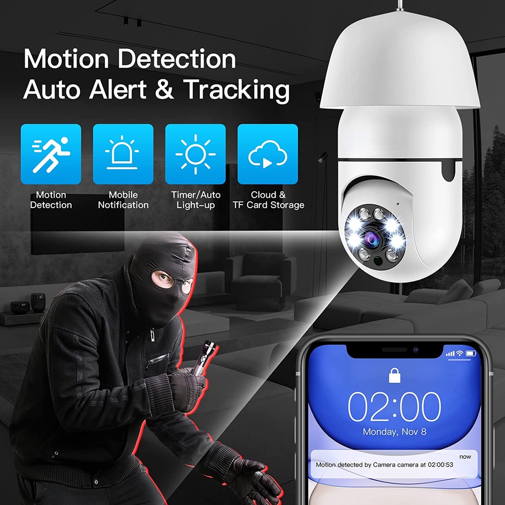 CCTV Lampu Bohlam Kamera Lampu CCTV IP Camera Wireless Wifi 360 Derajat V380 Pro 2MP 1080P FULL HD Night Vision Monitor Auto Tracking