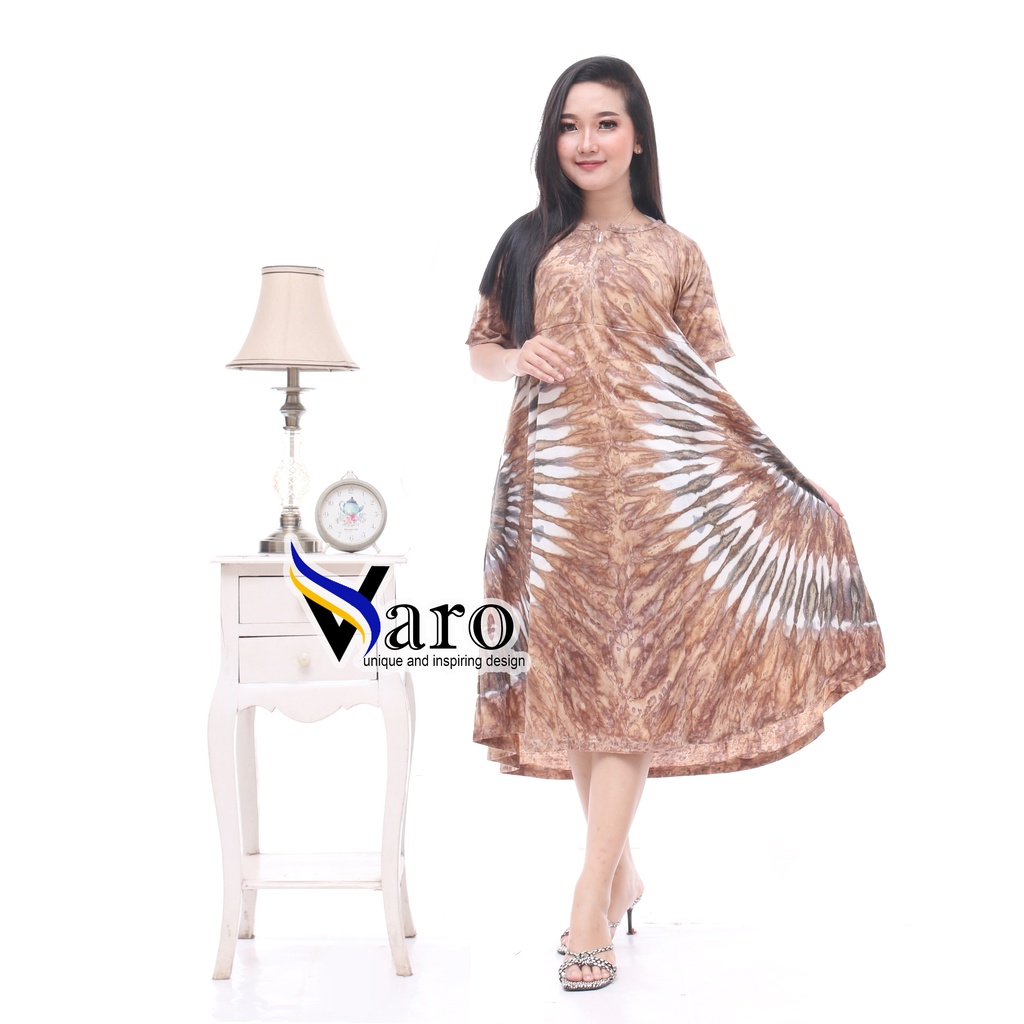 [GROSIR] Daster Kaos Payung Busui Tiedye XXL Jumbo Klok A Busui Resleting-Round Coklat Ziper