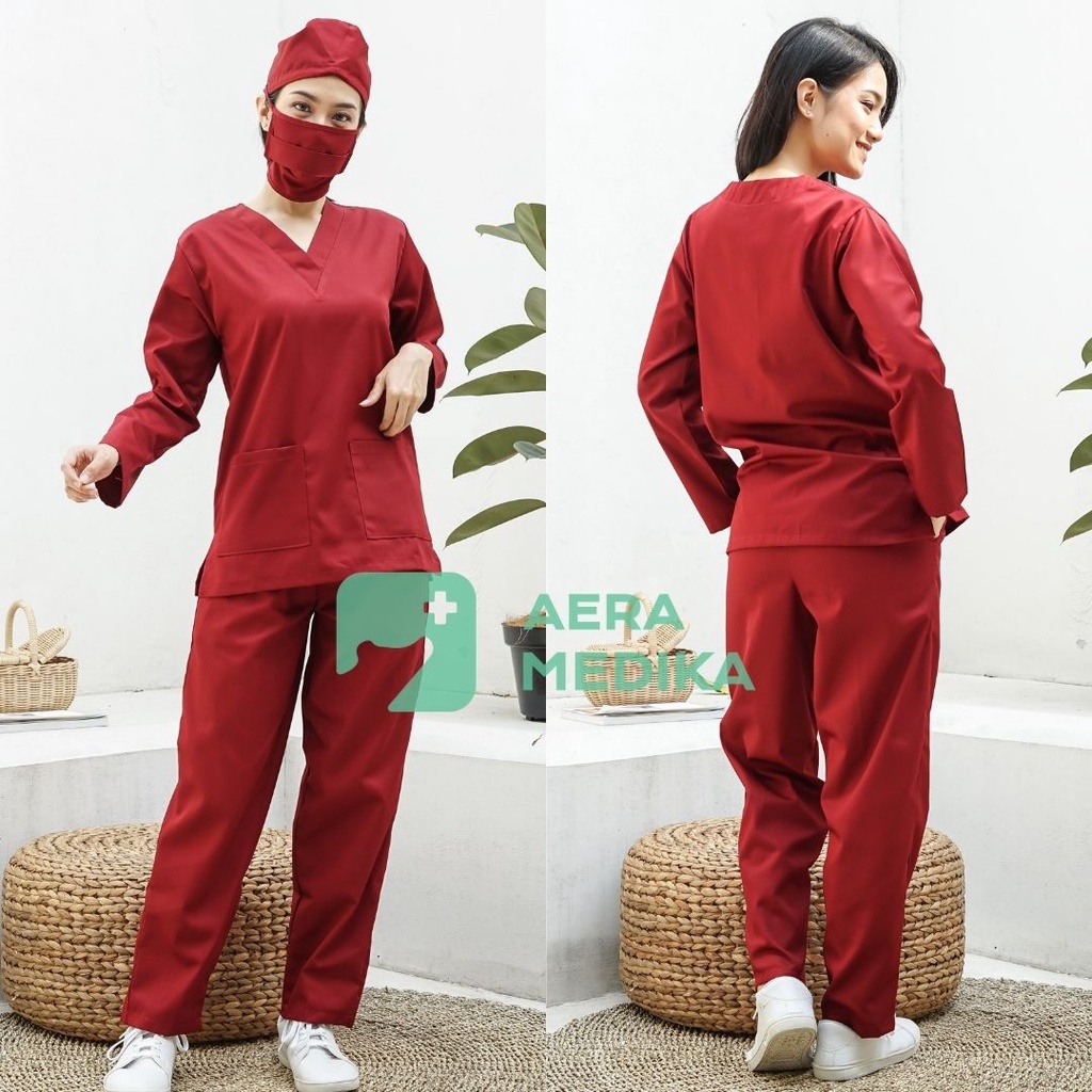 SCRUB/ BAJU JAGA/ SERAGAM OKA Lengan Panjang Aera Medika-Maroon