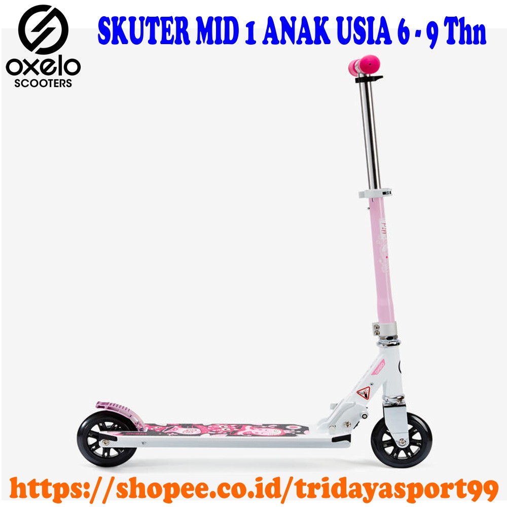 SKUTER ANAK OXELO MID 1 ORIGINAL OXELO SCOOTER MOTIF ROBOT PINK
