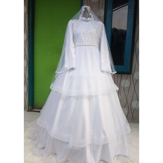 Gaun pengantin syar'i / gaun murah / gaun muslimah / bisa request ukuran