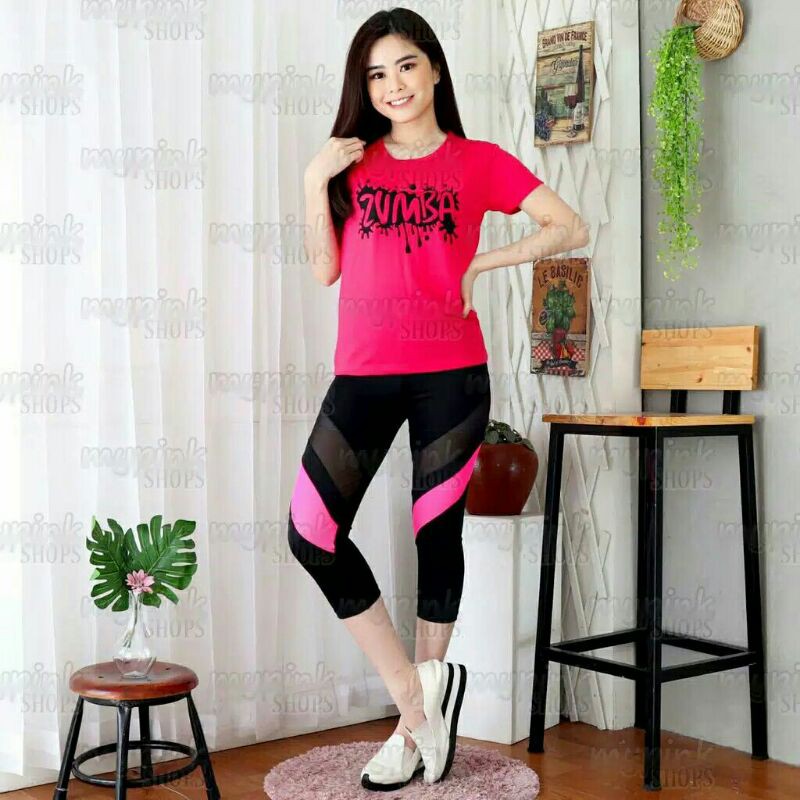 Stelan baju senam zumba list jaring