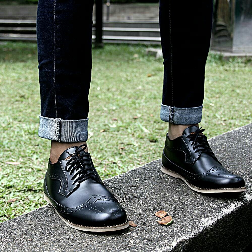 King Black | Sepatu Pantofel Casual Ori Klasik Kulit Pria Cowok Men Wingtip Footwear | FORIND x Joey