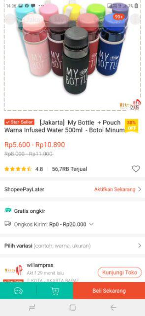 [jakarta] My Bottle + Pouch Warna Infused Water 500ml - Botol Minum 1kg 9 Pc