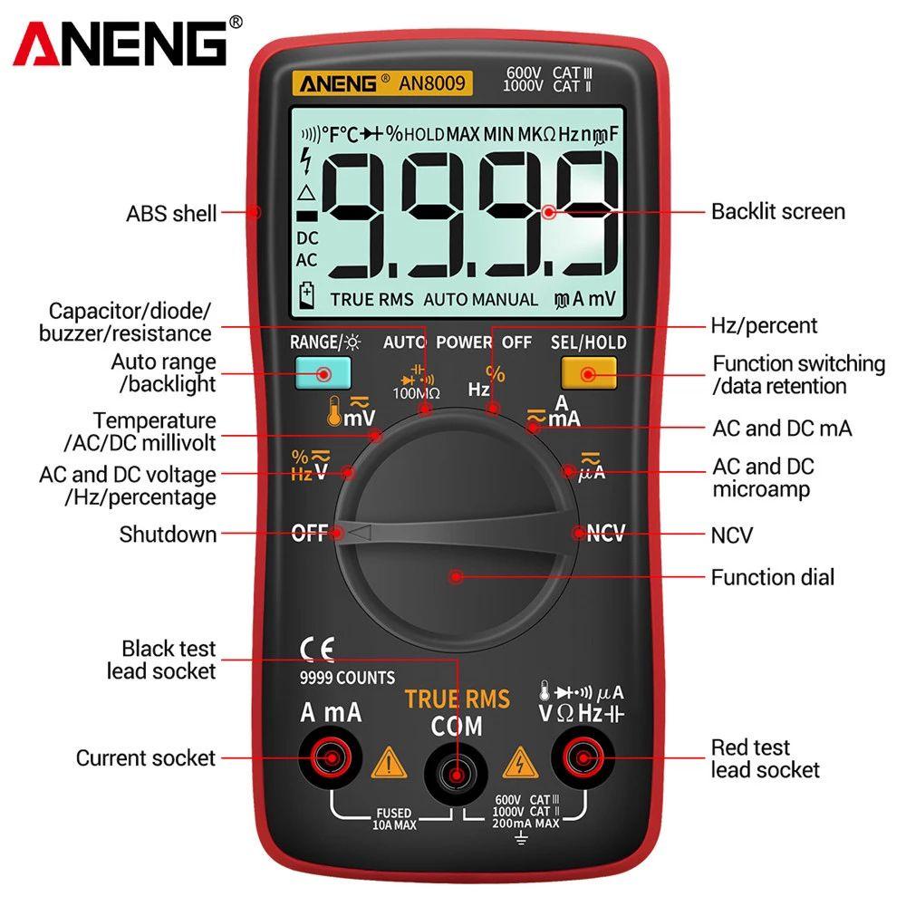 POPULAR Populer Digital Smart Multimeter ANENG AN8009 99999hits Transistor Tester Pengukur Kapasitansi Listrik Otomotif