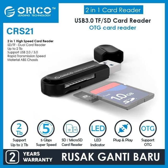 USB Card Reader ORICO CRS21 2 in 1 MicroSD SDCard TF USB 3.0