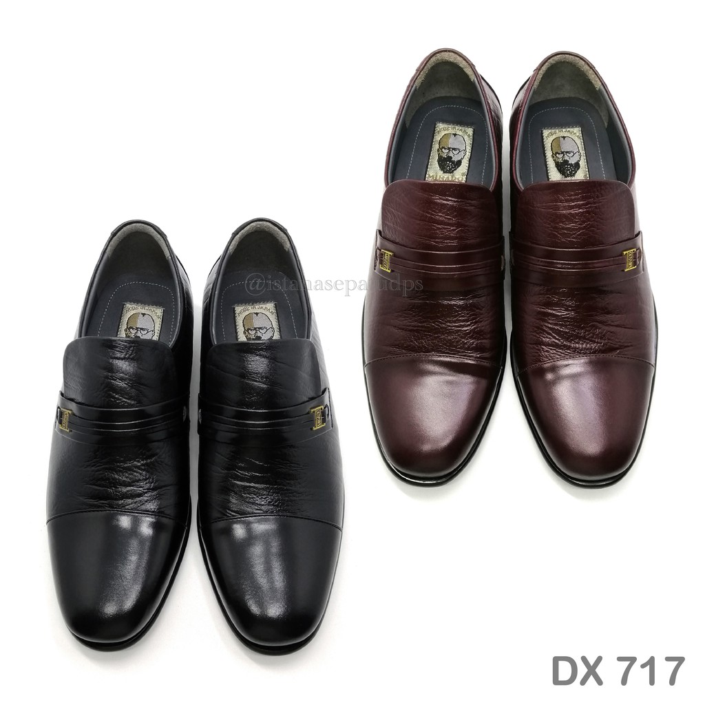 Sepatu Pantofel Kulit Pria Mirado DX 717, Hitam & Maroon, Berkualitas