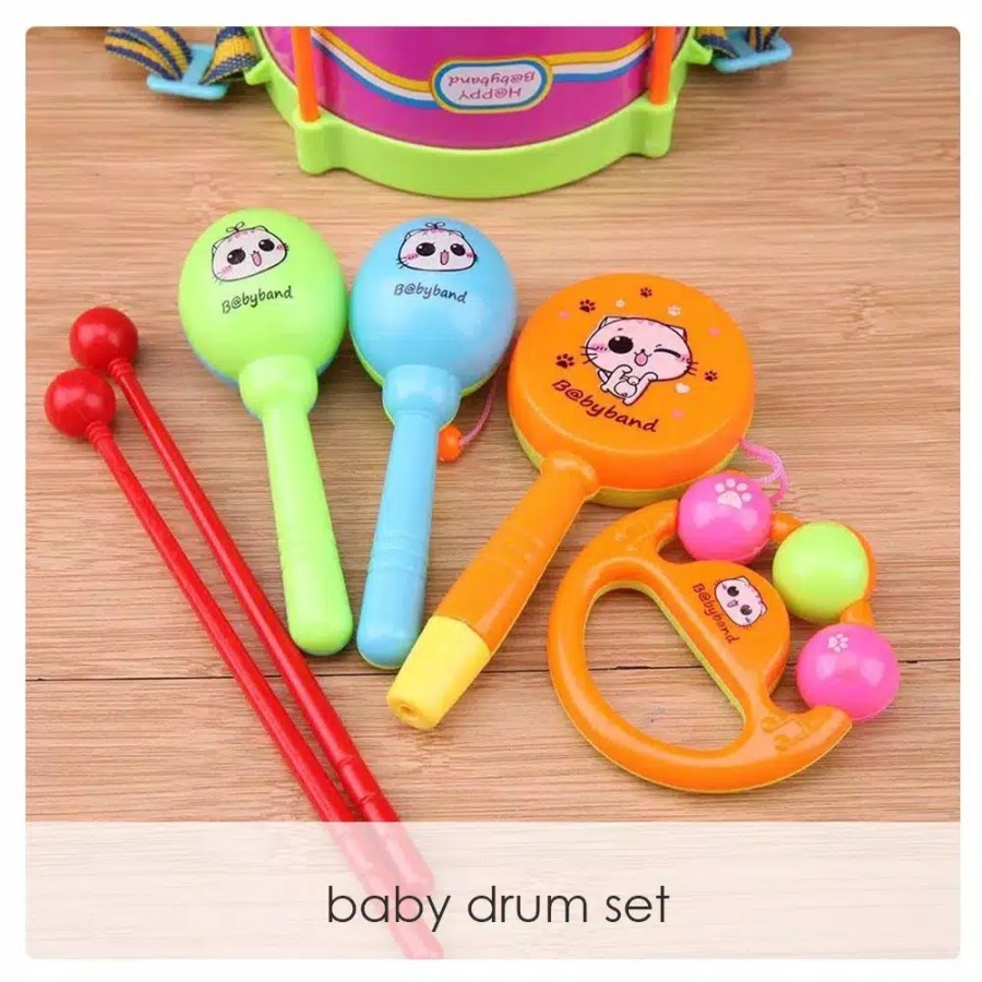 HONEY BABY DRUM SET 5 PCS mainan edukasi rattle anak bayi toys musik music musical kricikan marakas-1
