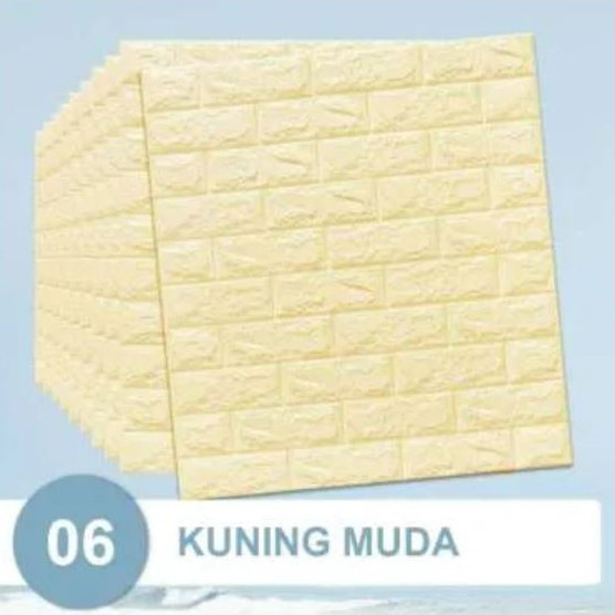 [COD] Wallpaper Bata sticker 3D Foam 3mm Warna Warni / Wallpaper sticker brick 3D Foam rekat anti air-Kuning Soft