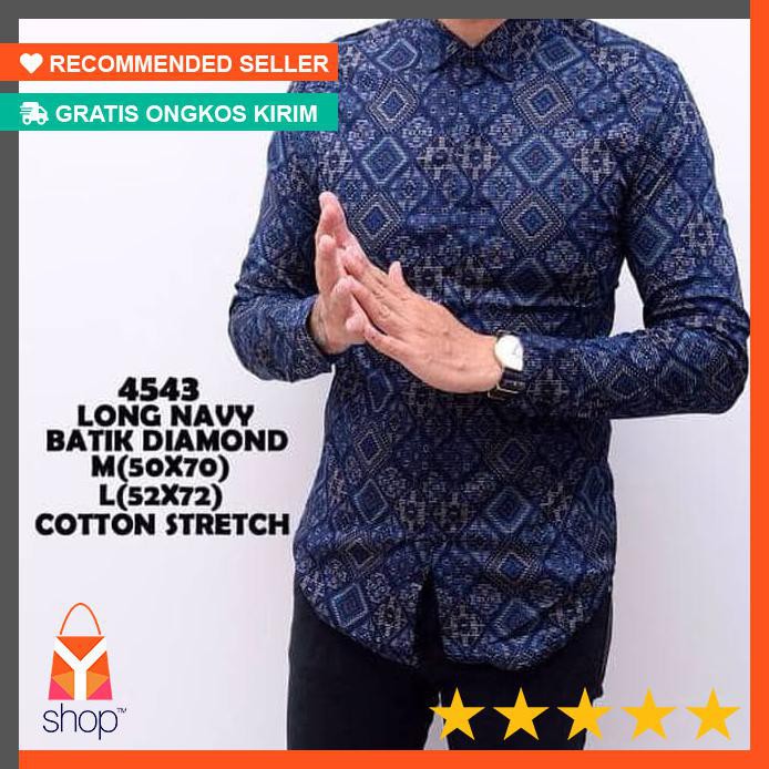 TERLARIS  kemeja pria | kemeja batik pria diamond navy - Navy, M