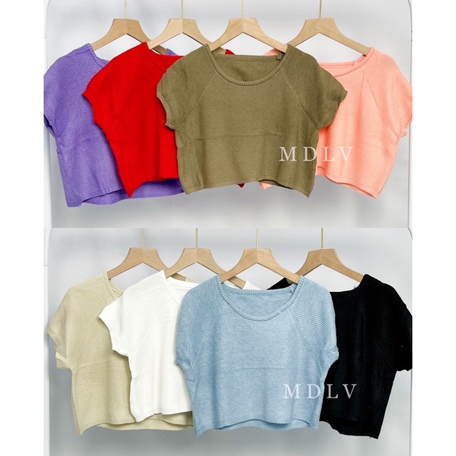 MDLV ~ 9572-1 Lyodra Knit Croppesld Top Atasan Crop Rajut Polos Lengan Balon Top korea Look Fashion Import