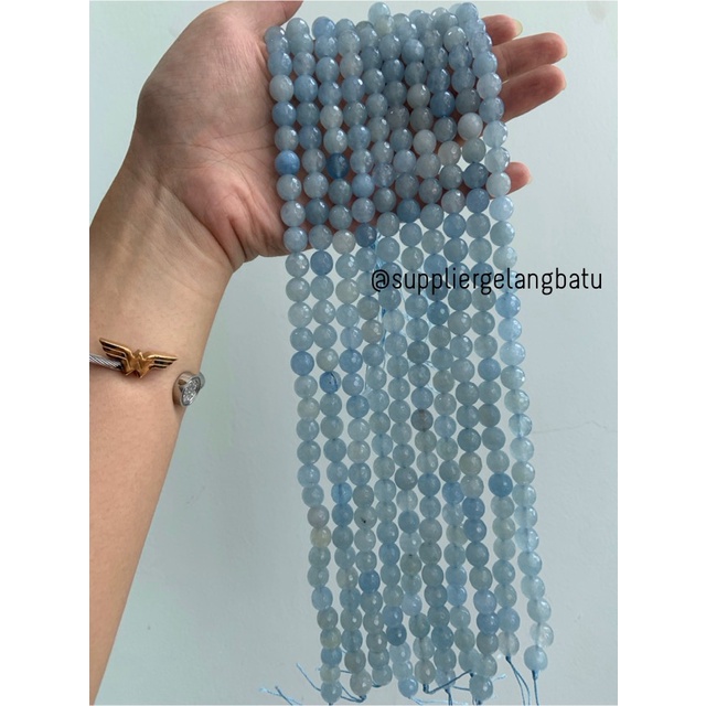 bahan white blue agate CUTTING 10mm renceng BIRU muda gelang kalung etnik vintage elegan strap mask anting craft kerajinan tangan