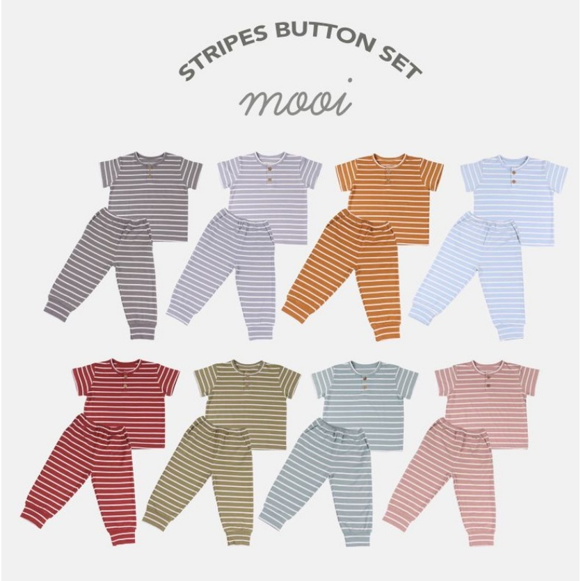 Mooi Setelan Anak Unisex Stripes Button Set Salur Stripe CBKS