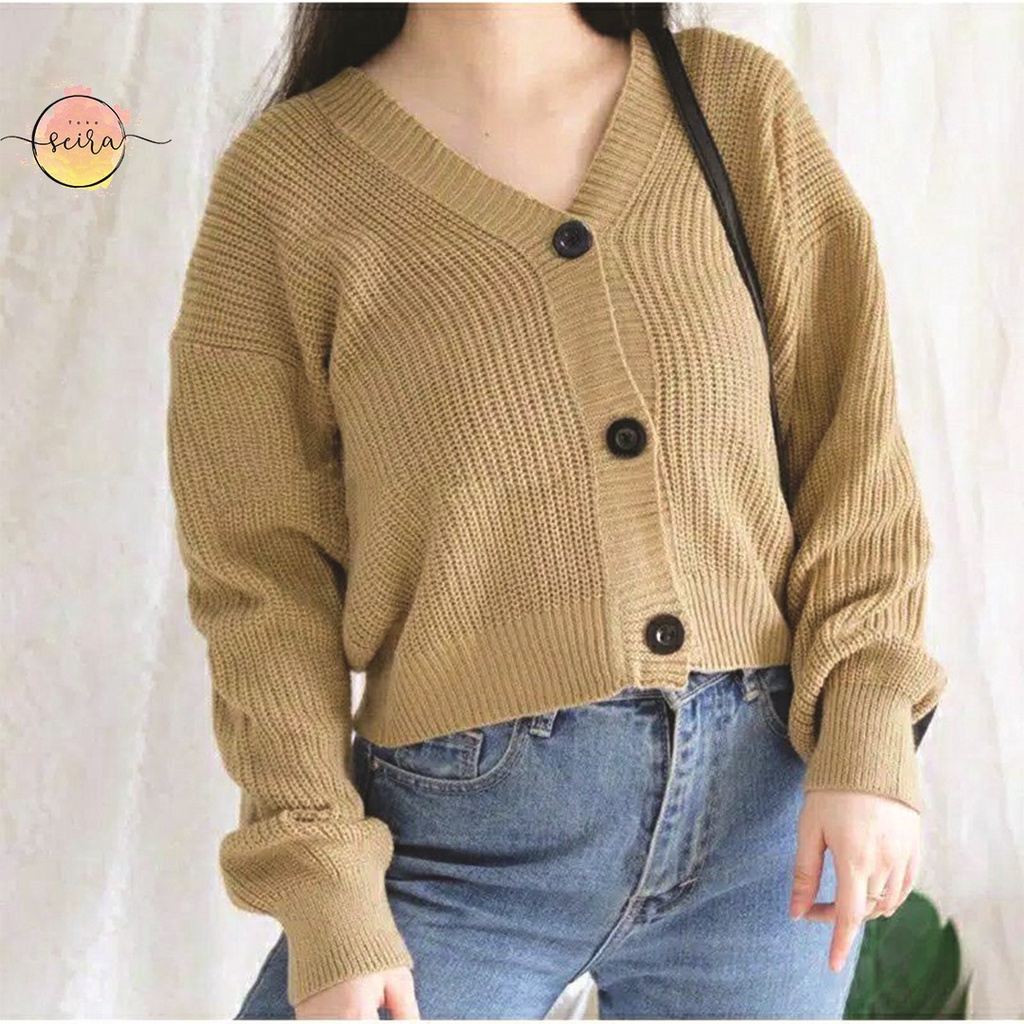 [BISA COD] Olivia Cardy Crop Tebal / Eireen Crop Cardy / Kardigan Rajut Olivia / Cardi balon-Olivia Mocca