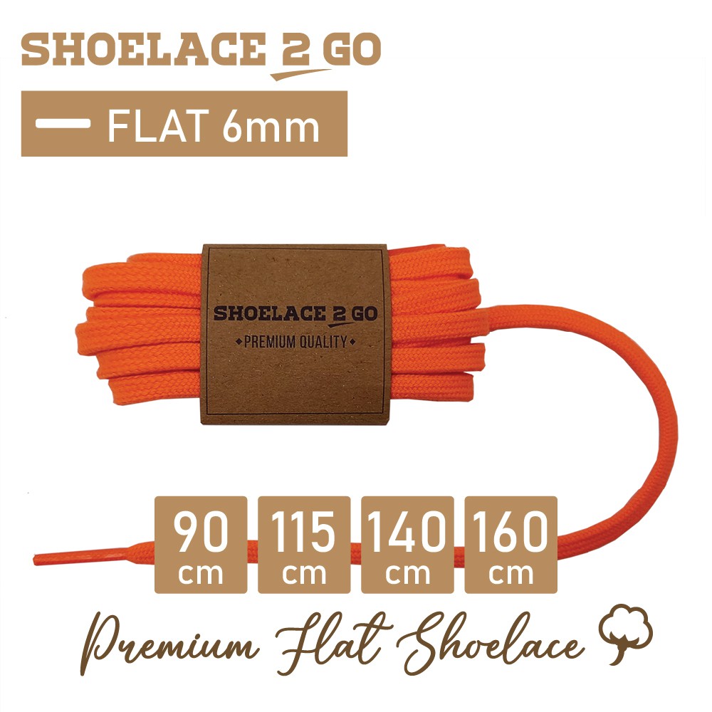 SHOELACE 2 GO PREMIUM TALI SEPATU GEPENG PIPIH FLAT - SF6 - I1 - ORANGE - 6MM