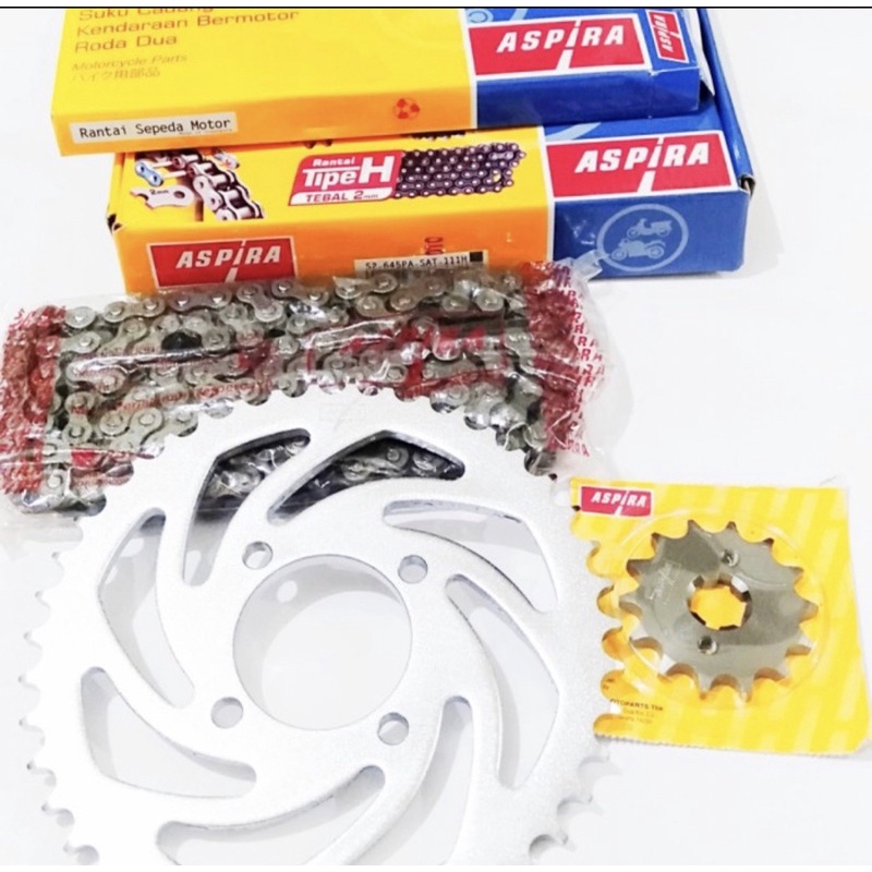 GEARSET PAKET SUZUKI SATRIA FU LAMA BARONG 43 - 14T- 120H MERK ASPIRA