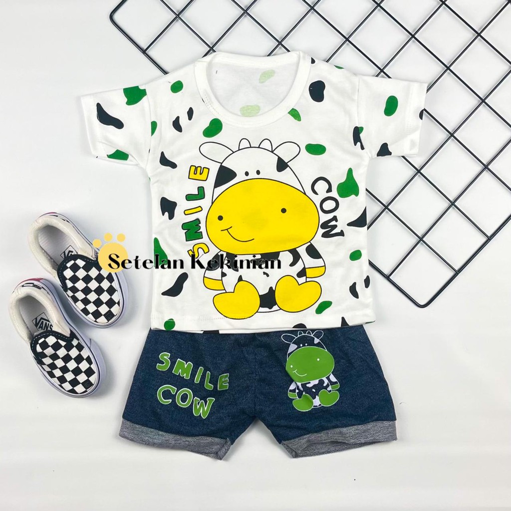 [SK] Set Anak Cowok 6bln-12bln Setelan Bayi Laki Laki 1thn Keren Murah Gambar Sapi Kasual Trendy COD