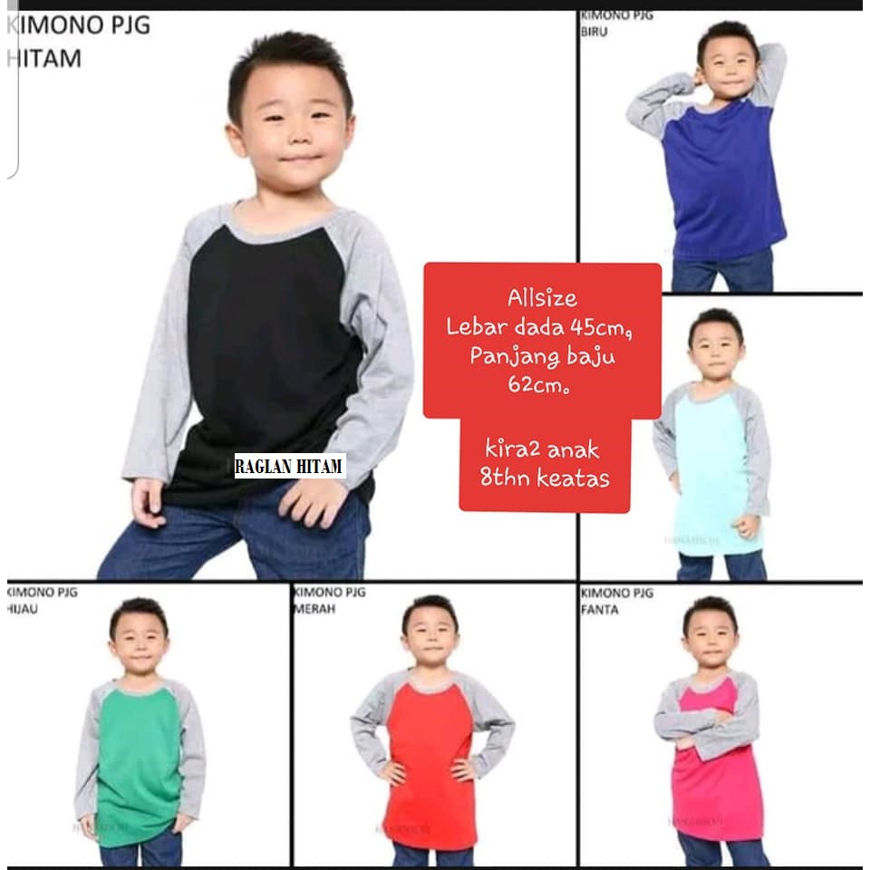 Kaos RAGLAN anak / reglan Polos anak ALLSIZE / winstar polos / kaos raglan ABG REMAJA anak tanggung 