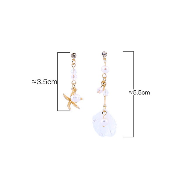 LRC Anting Tusuk Fashion Starfish 925 Silver Needle Pearl Acrylic Flower Starfish Stud Earrings D098