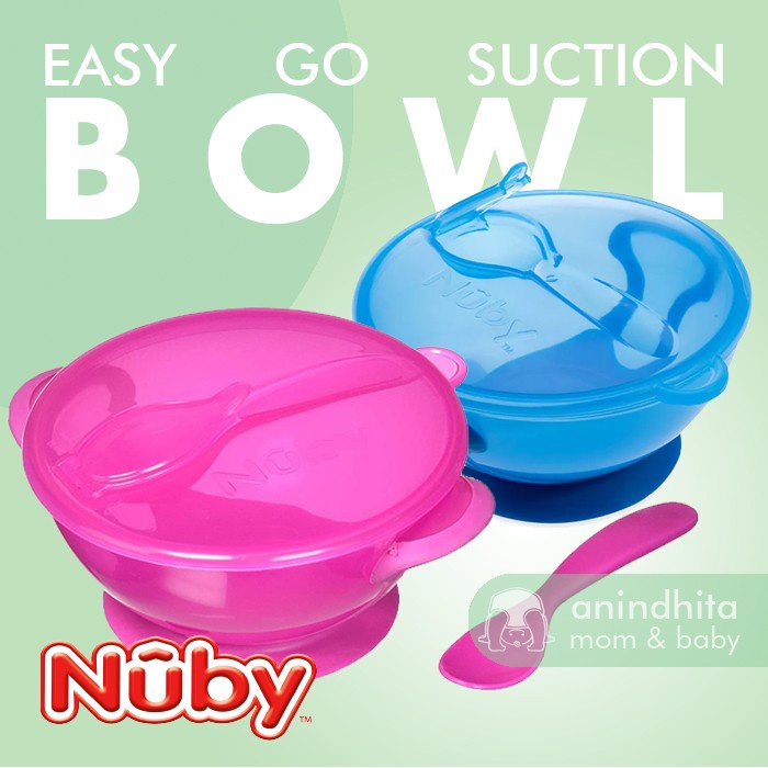 NUBY Easy Go Suction Bowl N Spoon Lid Mangkok dsn Sendok Bayi