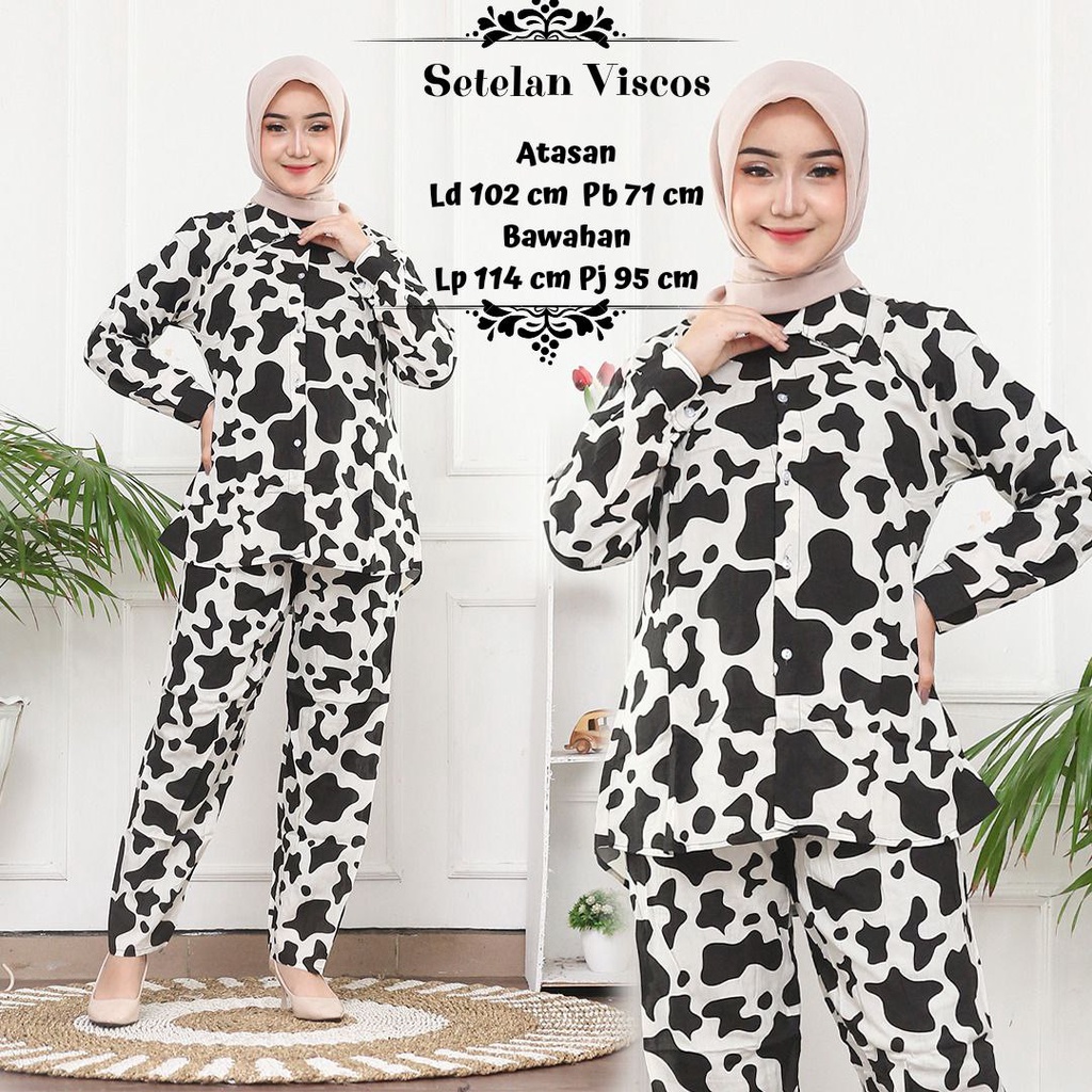 Prilly One Set Wanita Rayon Viscose Premium Setelan Wanita Lengan Panjang Set Celana Kekinian