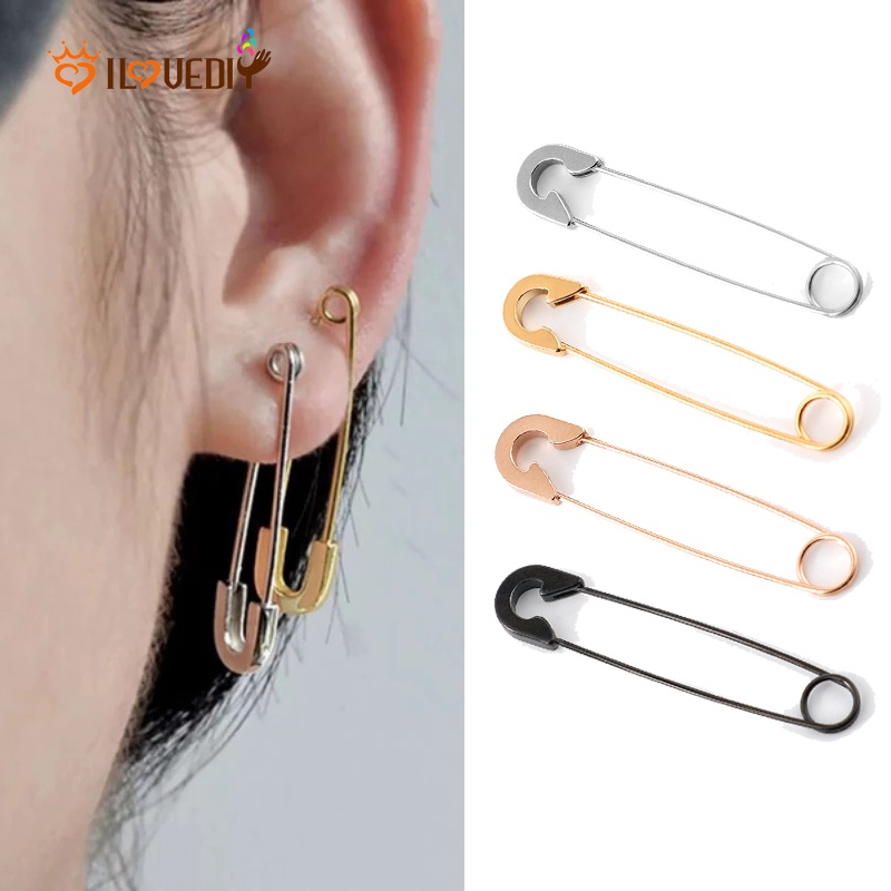 1pc Anting Stud Desain Paper Clip Gaya Punk Hip Hop Untuk Wanita