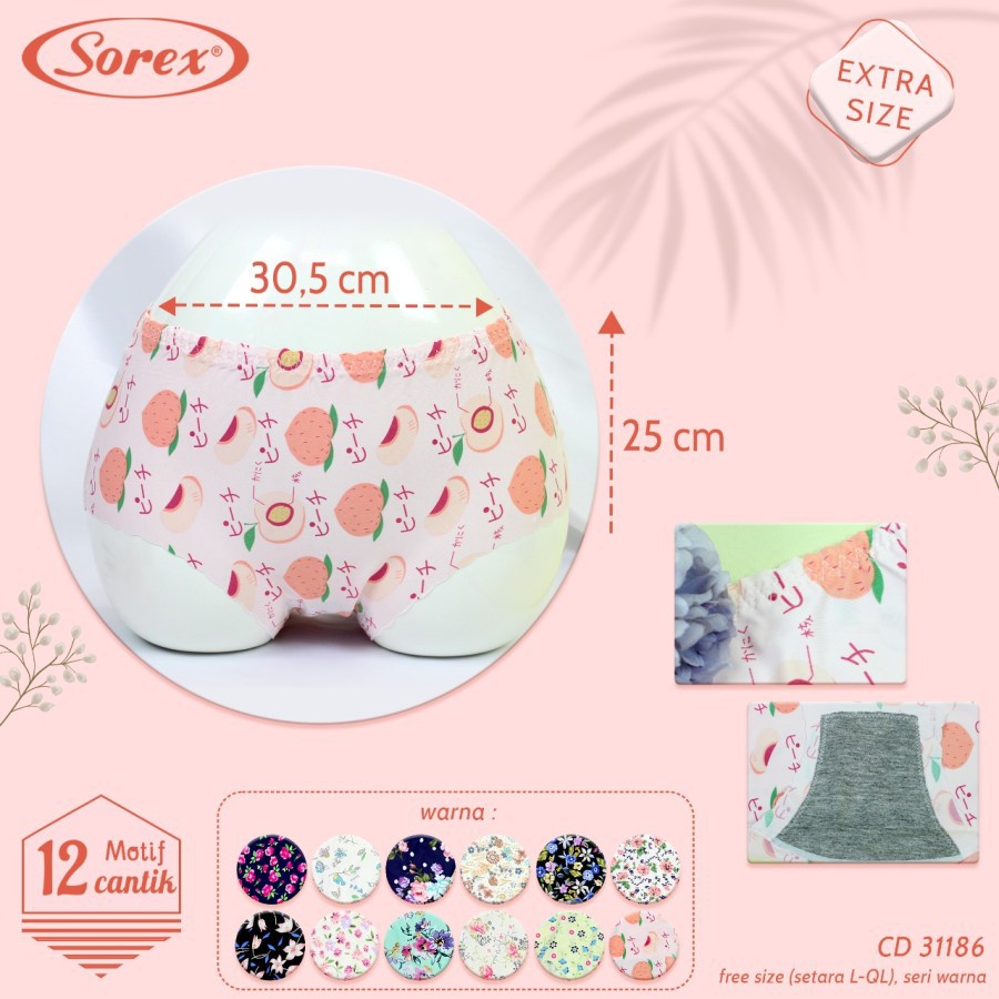 Motif Random Celana Dalam CD WANITA MOTIF SEAMLESS SOREX 31081; 31186 TANPA JAHITAN Sorex Premium SNI Celana Dalam Elastis Lentur Untuk Wanita