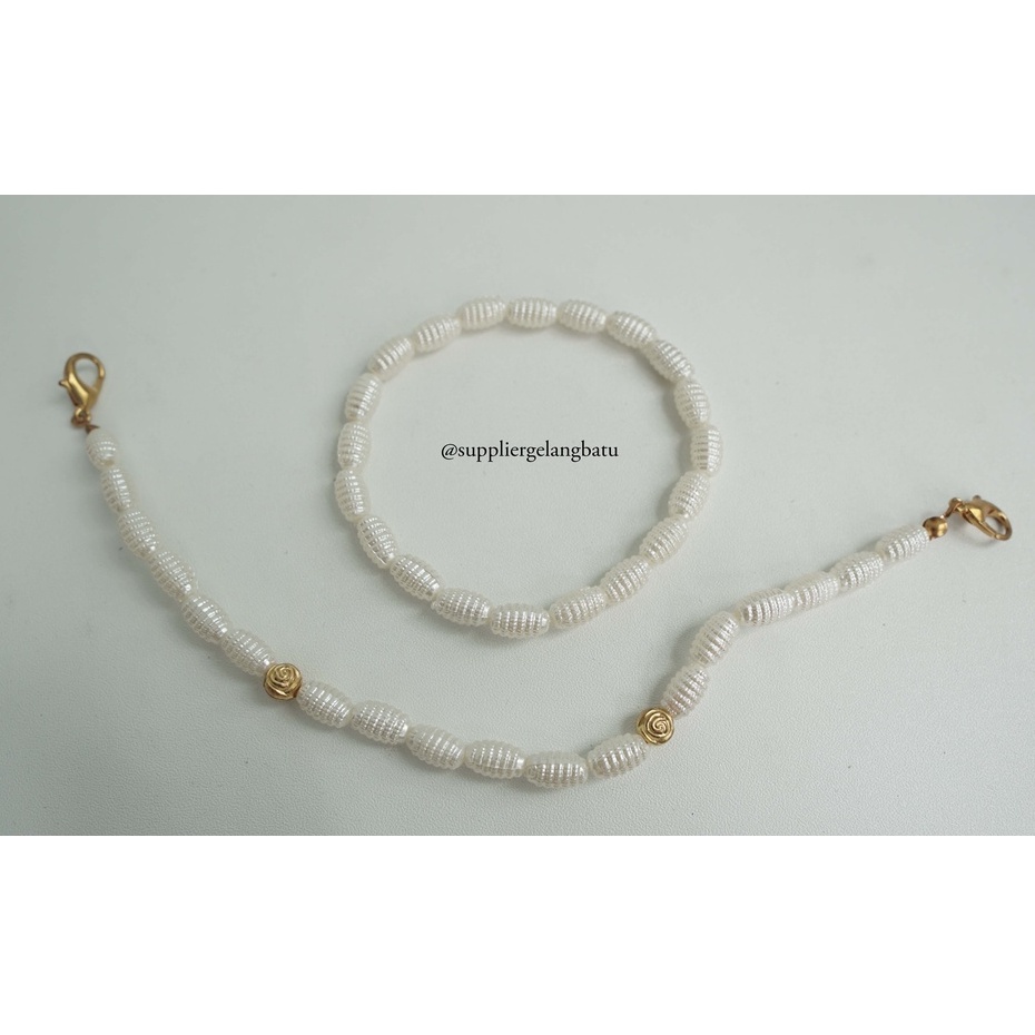 Set STRAP MASK dan GELANG Mutiara Sintetis OVAL KEPOMPONG WHITEPEARL