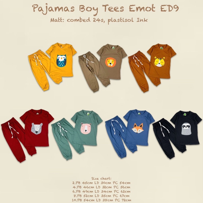 Setelan Anak Pajamas Boy Tees Emot ED9 Original Pineapple Kaos Anak Super Premium