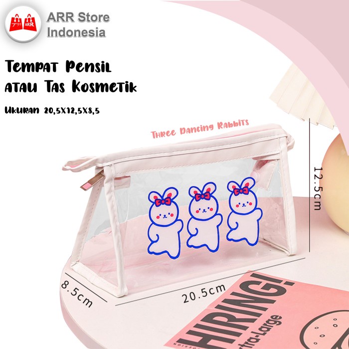 Tempat Pensil Pouch Kosmetik Ritsleting Transparan Three Rabbit